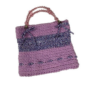 𝅺Mauve Crocheted handbag with Bead Handles